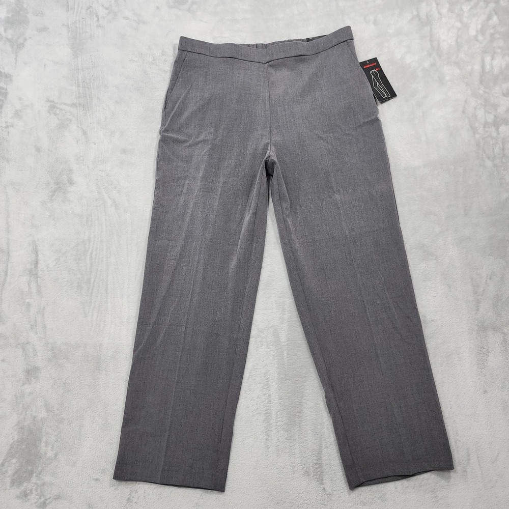NEW Briggs Pants Womens 16 SHORT Gray Pull On Straight Leg Comfort Waistband
